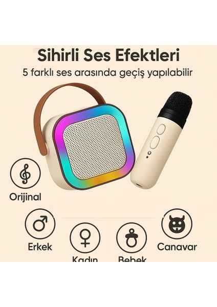 Karaoke Hoparlör Şarjlı Kablosuz Mikrofonlu Yüksek HD Ses Kalitesi Renkli Rgb Işıklı Bluetooth Hoparlör