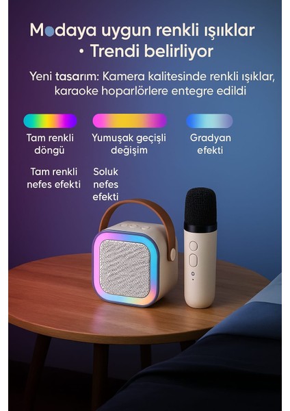 Karaoke Hoparlör Şarjlı Kablosuz Mikrofonlu Yüksek HD Ses Kalitesi Renkli Rgb Işıklı Bluetooth Hoparlör