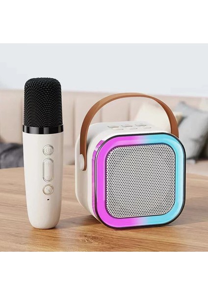 Karaoke Hoparlör Şarjlı Kablosuz Mikrofonlu Yüksek HD Ses Kalitesi Renkli Rgb Işıklı Bluetooth Hoparlör