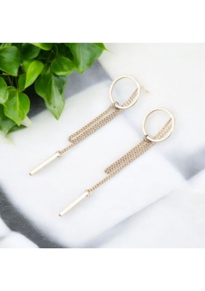 Kadınlar Için Altın Renkli Sallantılı Halka Küpe 8,5 Cm.