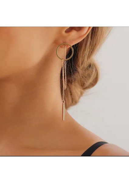 Kadınlar Için Altın Renkli Sallantılı Halka Küpe 8,5 Cm.