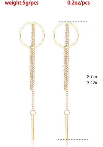 Kadınlar Için Altın Renkli Sallantılı Halka Küpe 8,5 Cm.