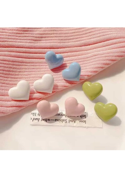 Kadın Genç Pastel Ton Kalpli 4'lü Küpe Seti