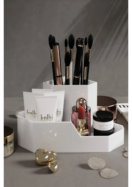 Beyaz Üçgen Makyaj Düzenleyici, Masa Üstü Organizer, Pratik ve Şık Tasarım fırsatları