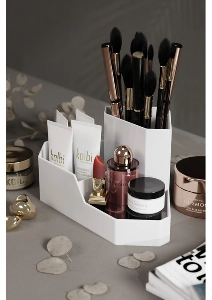 Beyaz Üçgen Makyaj Düzenleyici, Masa Üstü Organizer, Pratik ve Şık Tasarım indirimleri
