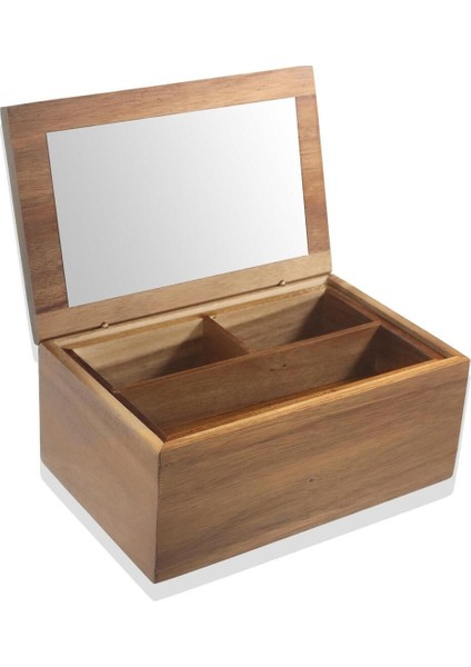 Aynalı Makyaj Kutusu, Ahşap, Kahverengi, 23x15x10 cm, 1 Parça