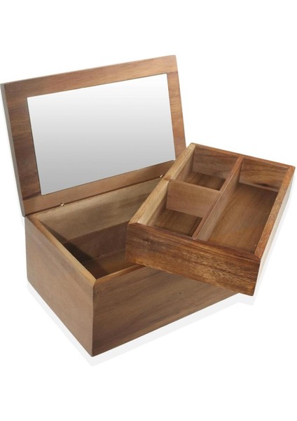 Aynalı Makyaj Kutusu, Ahşap, Kahverengi, 23x15x10 cm, 1 Parça fiyatları