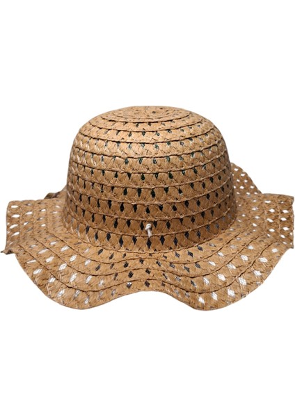 Spteks Kitti 6-12 Yaş Kız Çocuk Orta Bej Renk Düz Desen Hasır Yazlık Şapka