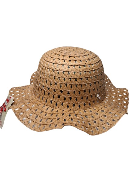 Spteks Kitti 6-12 Yaş Kız Çocuk Orta Bej Renk Düz Desen Hasır Yazlık Şapka modelleri
