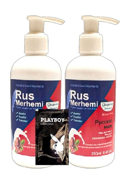 Playboy Tüy Dökücü Krem 2 Adet x 250 ml Ceviz Sütlü & Cevizli Rus Merhemi - Jel