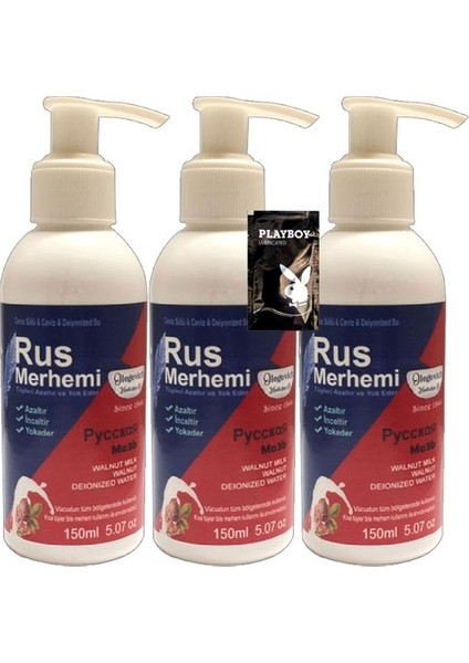 Playboy Blue Tüylere Krem 3 Adet x 150 ml Cevizli & Ceviz Sütlü Rus Merhemi - Jel