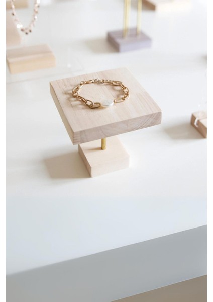 Doğal Ahşap Takı Düzenleyici, 8 cm, 3 Parça Bej Renk