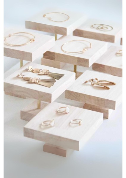 Doğal Ahşap Takı Düzenleyici, 8 cm, 3 Parça Bej Renk modelleri