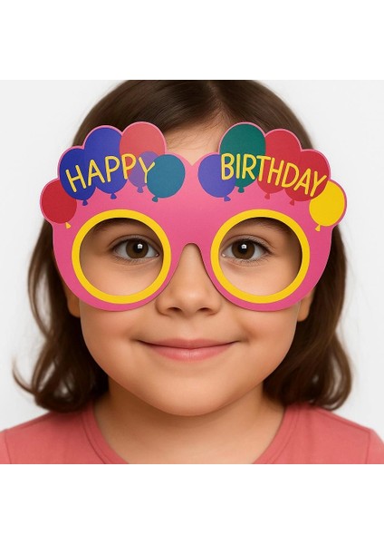 Balon Desenli Karton Doğum Günü Gözlükleri 6 Adet Pembe Renk