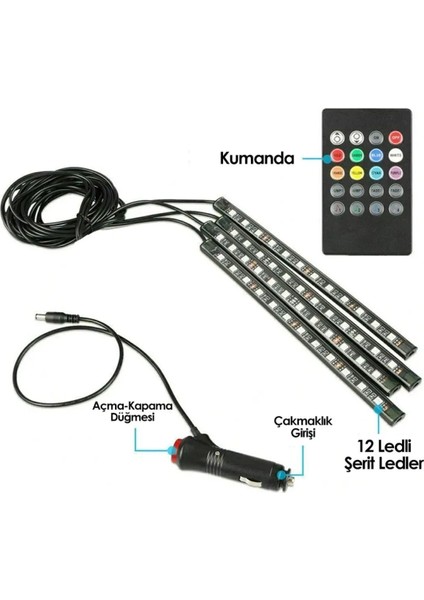 8 Renk RGB Ayak Altı LED Işık, Sese ve Müziğe Duyarlı, 12 LEDli Parlak Lamba