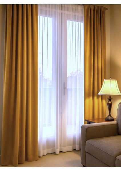 Düz Fon Perde - Hardal - Pilesiz Düz Dikim - T18745