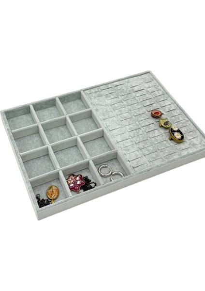 Bölmeli Ahşap Takı Düzenleyici, Gri, 25x35 cm, 1 Parça