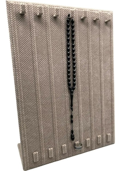 Bej Renk Keten Kumaş Ayaklı Takı Sergileme Standı 35x25 cm