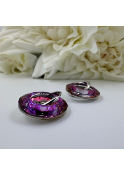 XUPING Paslanmaz Çelik Mor Renkli Kadın Taşlı Halka Küpe