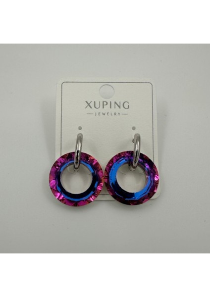 XUPING Paslanmaz Çelik Mor Renkli Kadın Taşlı Halka Küpe modelleri