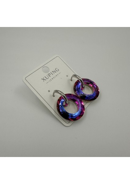 XUPING Paslanmaz Çelik Mor Renkli Kadın Taşlı Halka Küpe fırsatları