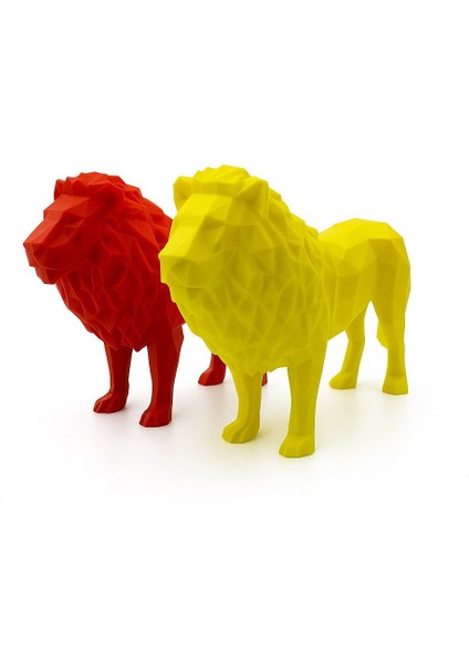 | 3D Baskı Geometrik Aslan Figürü – Sarı Kırmızı Özel Seri