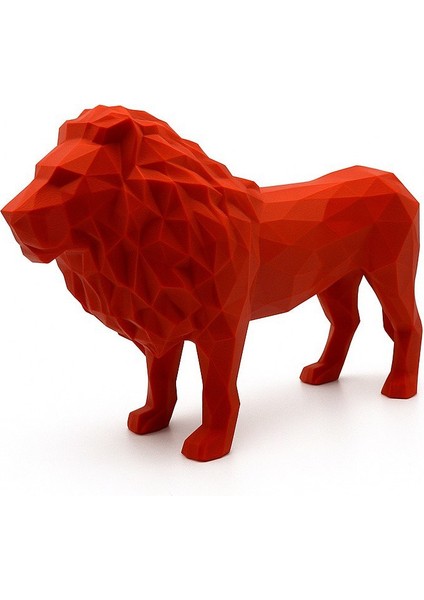 | 3D Baskı Geometrik Aslan Figürü – Sarı Kırmızı Özel Seri