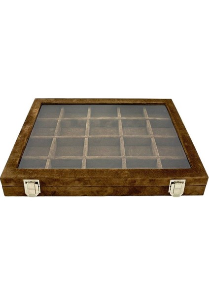 Kahverengi 20 Bölmeli Kadife Takı Kutusu, Şık ve Kullanışlı Organizer fiyatları