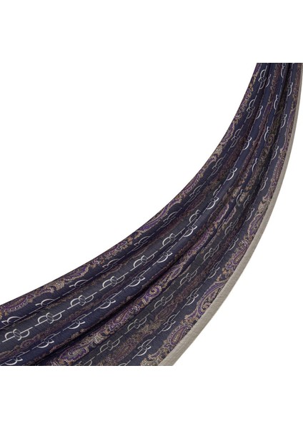 Ipekevi Monogram Tensel Şal 02891 Lacivert - Bej