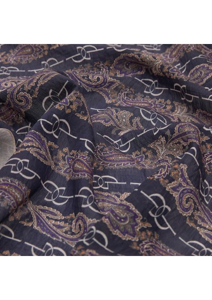 Ipekevi Monogram Tensel Şal 02891 Lacivert - Bej modelleri