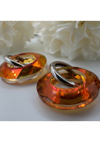 XUPING Paslanmaz Çelik Turuncu Kadın Taşlı Halka Küpe