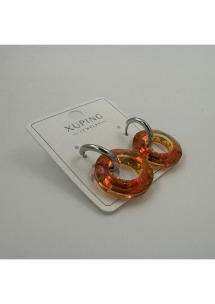 XUPING Paslanmaz Çelik Turuncu Kadın Taşlı Halka Küpe indirimleri