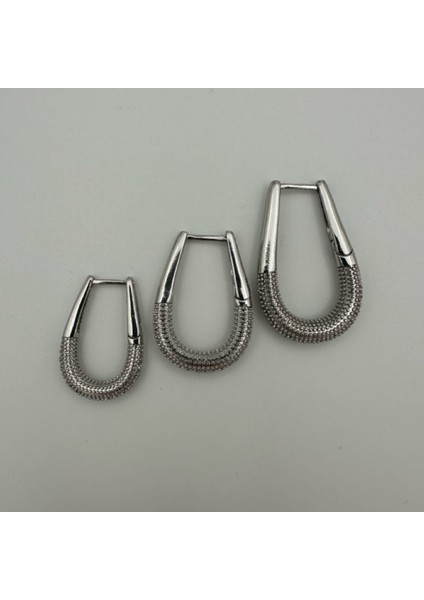 Gümüş Renkli 316L Paslanmaz Çelik Üçlü Kadın Taşlı Küpe Seti modelleri