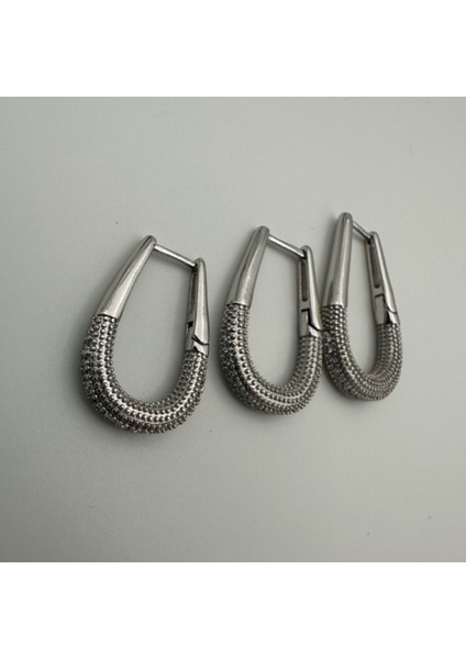 Gümüş Renkli 316L Paslanmaz Çelik Üçlü Kadın Taşlı Küpe Seti fırsatları