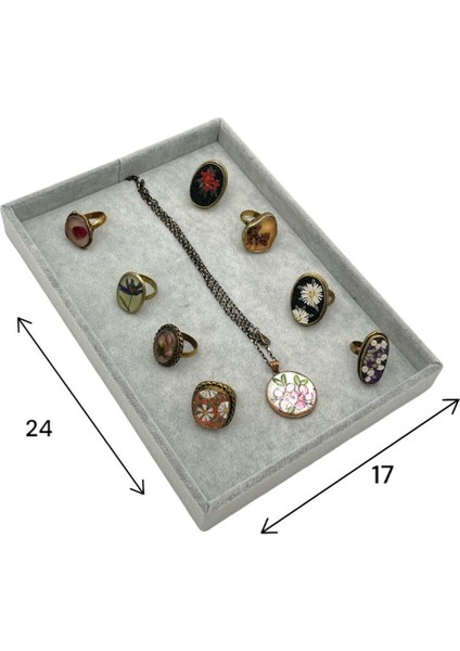 Gri Kadife Takı Sergileme Tablası 17x24 cm, Şık ve Kullanışlı Parça