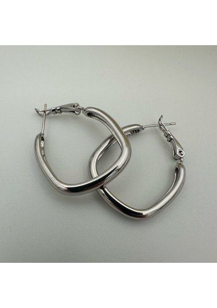 Gümüş Renk 316L Paslanmaz Çelik Kadın Dikdörtgen Halka Küpe | Günlük ve Özel Gün Kullanım fiyatları