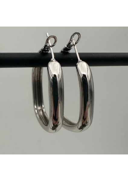 Gümüş Renk 316L Paslanmaz Çelik Kadın Dikdörtgen Halka Küpe | Günlük ve Özel Gün Kullanım fırsatları