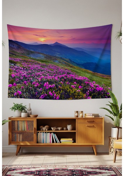 Manzara Yayla Dağ Çiçek Duvar Örtüsü Duvar Halısı Duvar Sanatı Duvar Dekorasyonu Dekoratif Tapestry