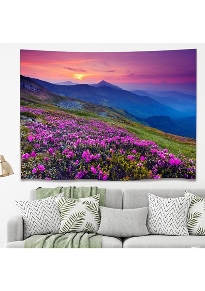 Manzara Yayla Dağ Çiçek Duvar Örtüsü Duvar Halısı Duvar Sanatı Duvar Dekorasyonu Dekoratif Tapestry