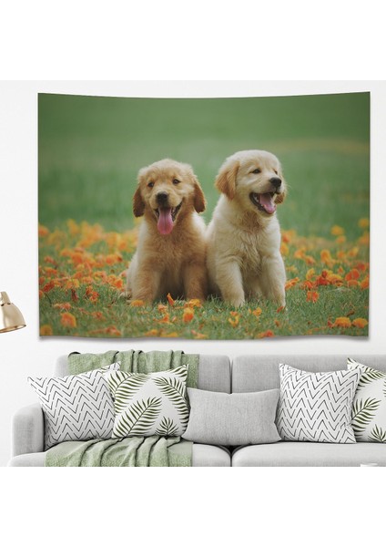 Tatlı Köpekler Yavrusu Golden Duvar Örtüsü Halısı Duvar Sanatı Duvar Dekorasyonu Dekoratif Tapestry