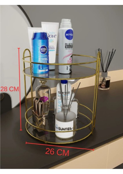 Çok Amaçlı 2 Katlı Metal Organizer, Banyo ve Takı Düzenleyici, Gri Renk modelleri