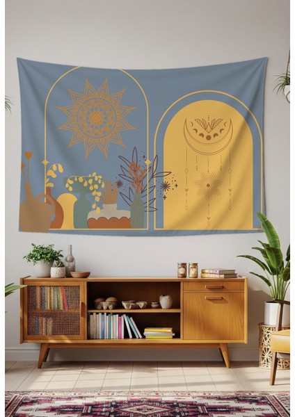 Mandala Yaprak Çiçek Minimalist Bohem Duvar Örtüsü Halısı Duvar Sanatı Dekorasyon Dekoratif Tapestry