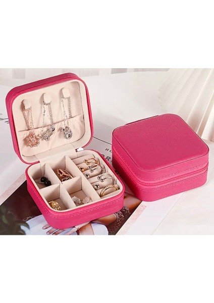 Pembe taşınabilir takı kutusu, fermuarlı seyahat organizeri, pratik ve şık tasarım fiyatları