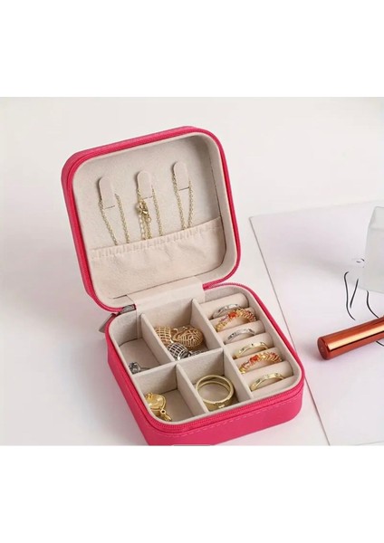 Pembe taşınabilir takı kutusu, fermuarlı seyahat organizeri, pratik ve şık tasarım modelleri