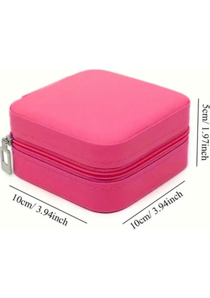 Pembe taşınabilir takı kutusu, fermuarlı seyahat organizeri, pratik ve şık tasarım