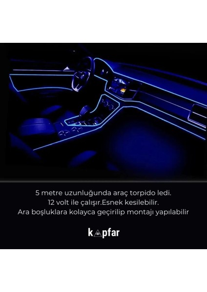 Araç içi RGB LED ışık seti, kumandalı ve telefonla kontrol, şık torpido aydınlatması