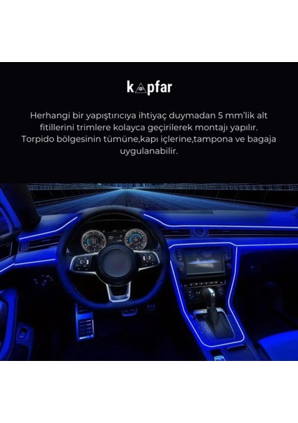 Araç içi RGB LED ışık seti, kumandalı ve telefonla kontrol, şık torpido aydınlatması