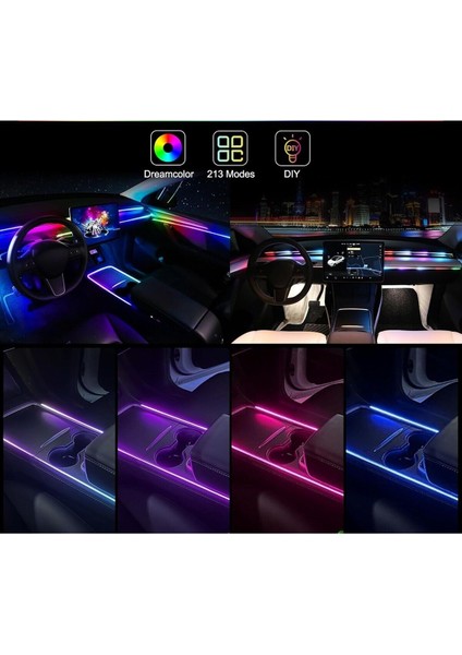 Araç içi RGB LED ışık seti, kumandalı ve telefonla kontrol, şık torpido aydınlatması