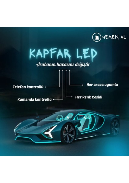 Araç içi RGB LED ışık seti, kumandalı ve telefonla kontrol, şık torpido aydınlatması
