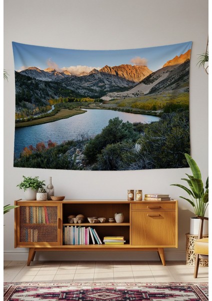 Manzara Yayla Dağ Nehir Duvar Örtüsü Duvar Halısı Duvar Sanatı Duvar Dekorasyonu Dekoratif Tapestry